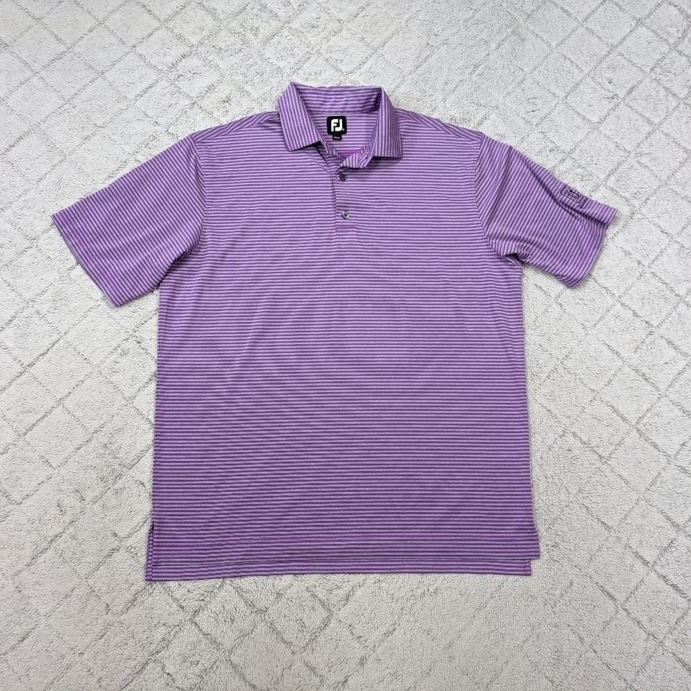 Footjoy Polo Shirt Men's XL Gray Purple Stripe Golf Performance TPC Sugarloaf 